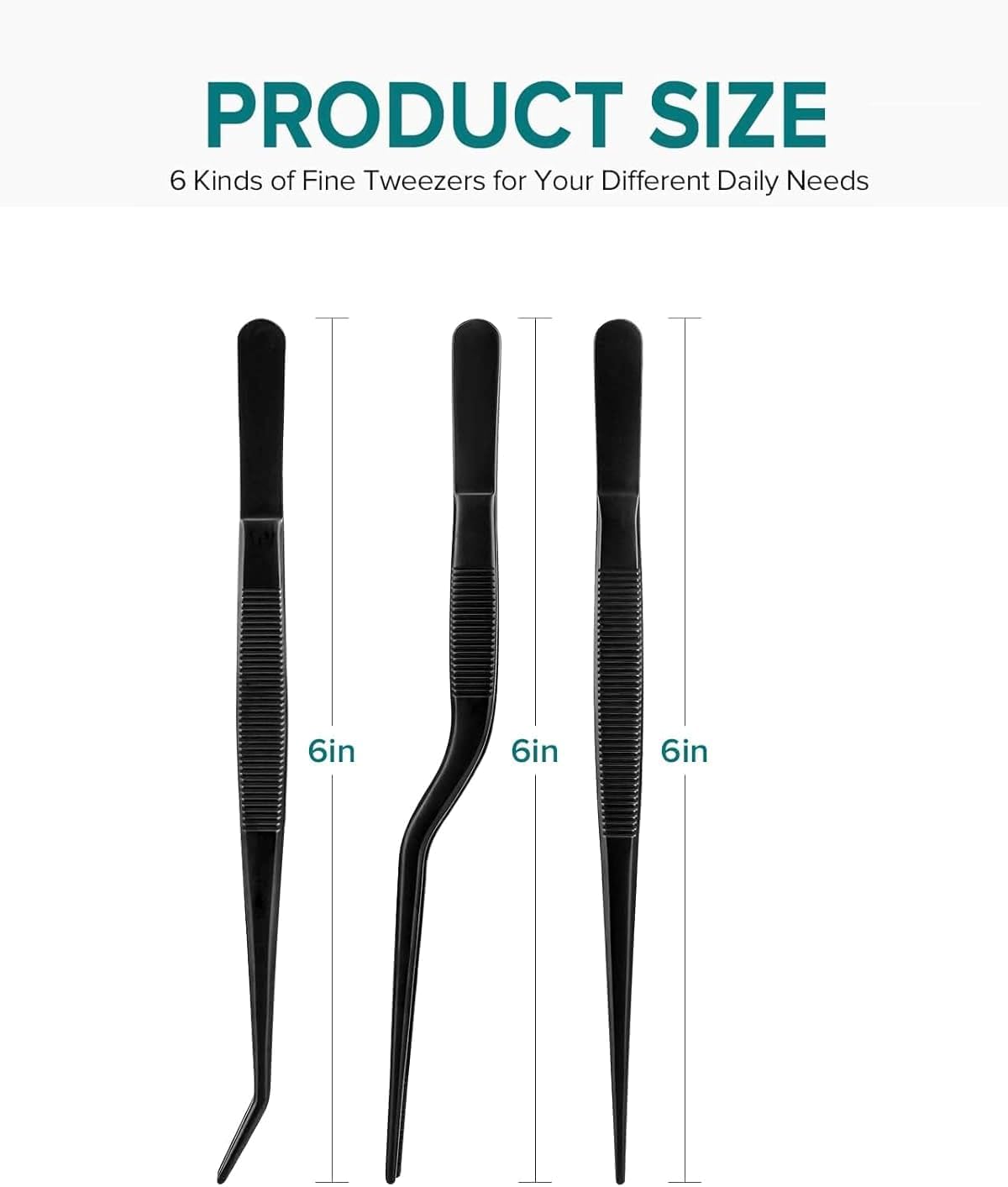 Divris 3 Pcs Kitchen Tweezers Tongs, 6.3" Stainless Steel Fine Tweezers Set, Professional Food Tweezers Tongs for Cooking, Baking, Repairing, Pet Feeding, Art (Black): 50 Sets