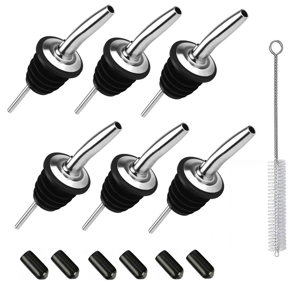 Stainless Steel Bottle Pourers Spouts with dust cover and cleaning brush