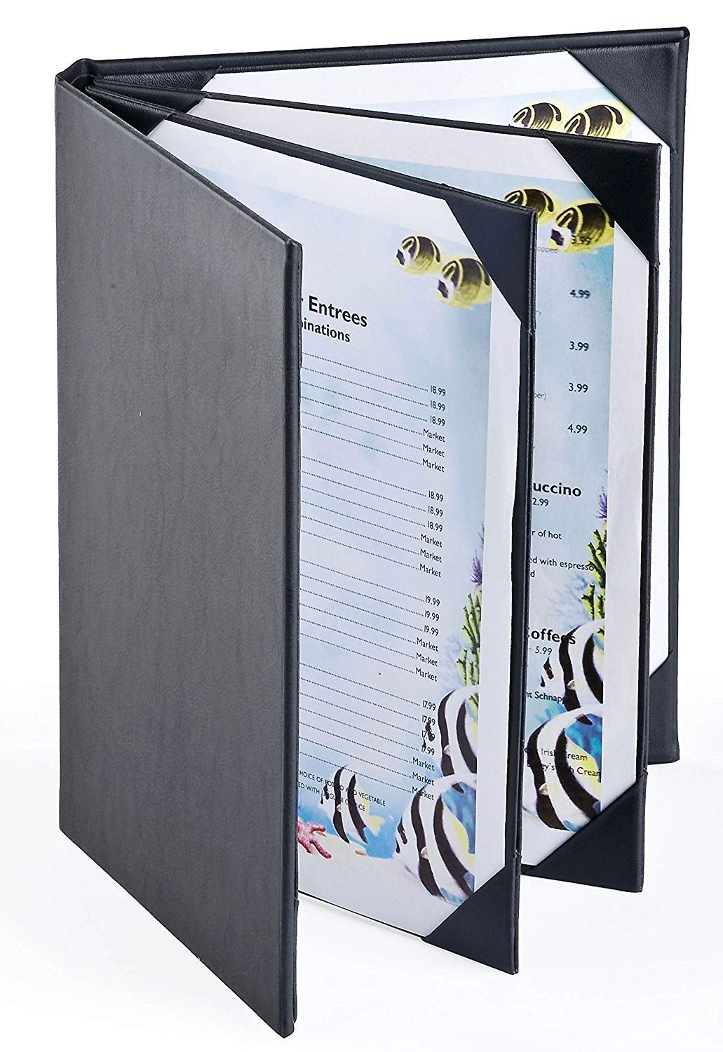 Menu Covers Book style (4 panel 6 view folder) Black: 20 Pcs Pack