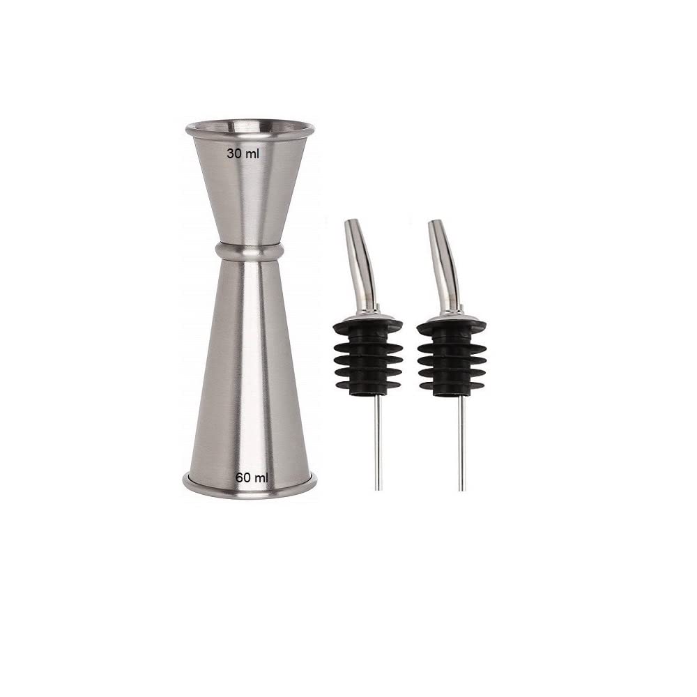 Divris Japanese Double Side Jigger 30 and 60 ml with 2 Bottle Pourer : 3 Pcs
