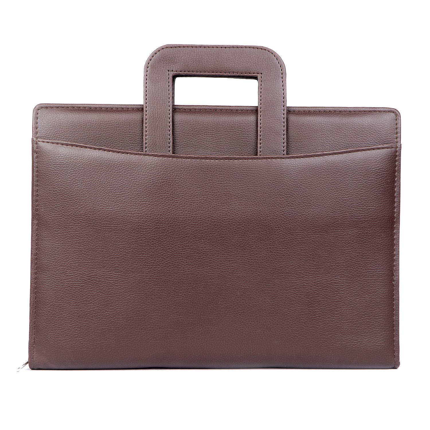 NJ Leather Zipper File Document Bag with Handle for Certificates, Document Bag with Adjustable Handles (Size: 38x27 cm, Brown)