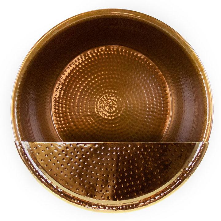 Pure Copper Antique Hammered Pedicure Bowl with Foot Rest, Dia: 16"