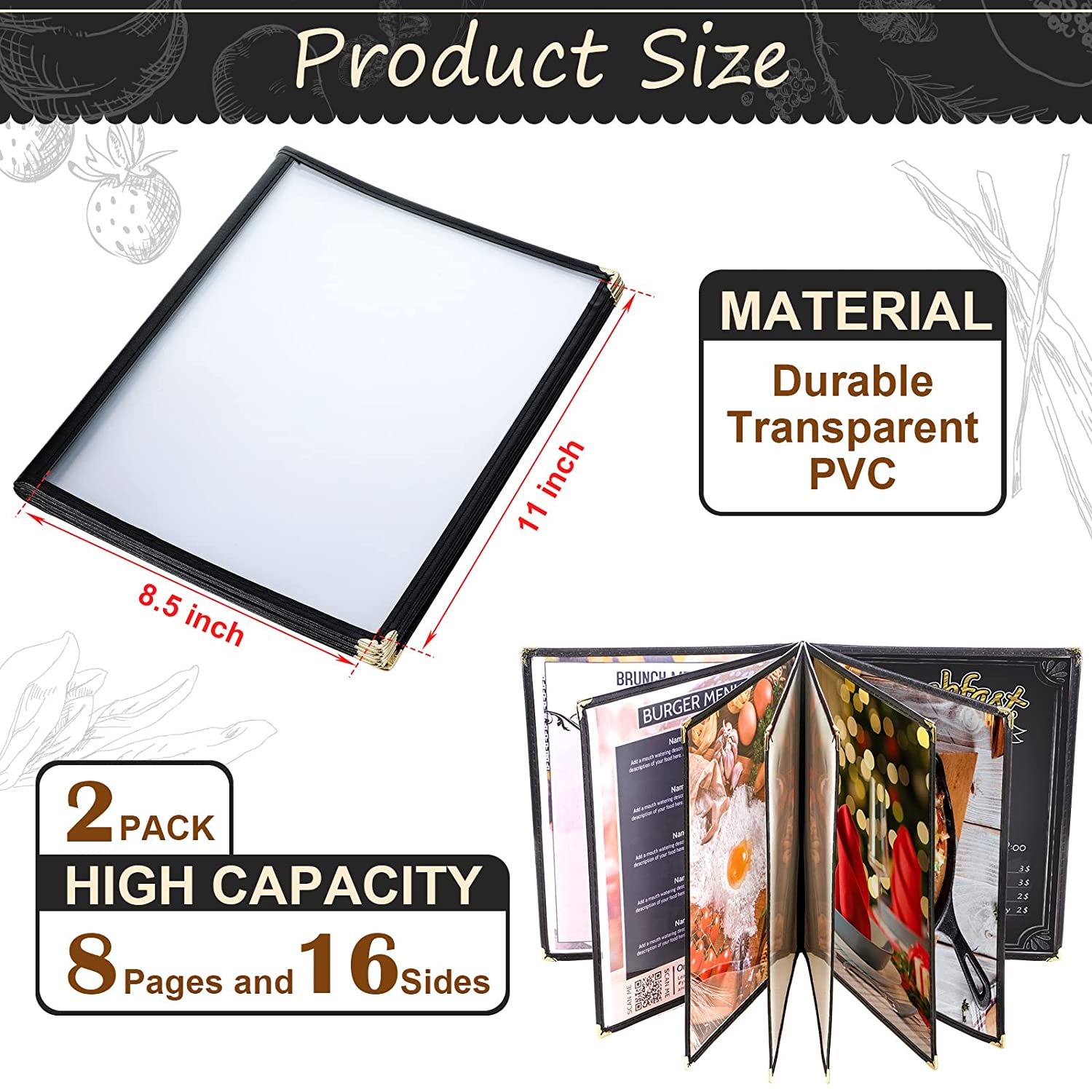 Divris PVC Restaurant Menu Cover, Menu Holder, Cafe Bar Beverage Menu Folder, Clear PVC Menu Folder (16 View): 50 Pcs Pack