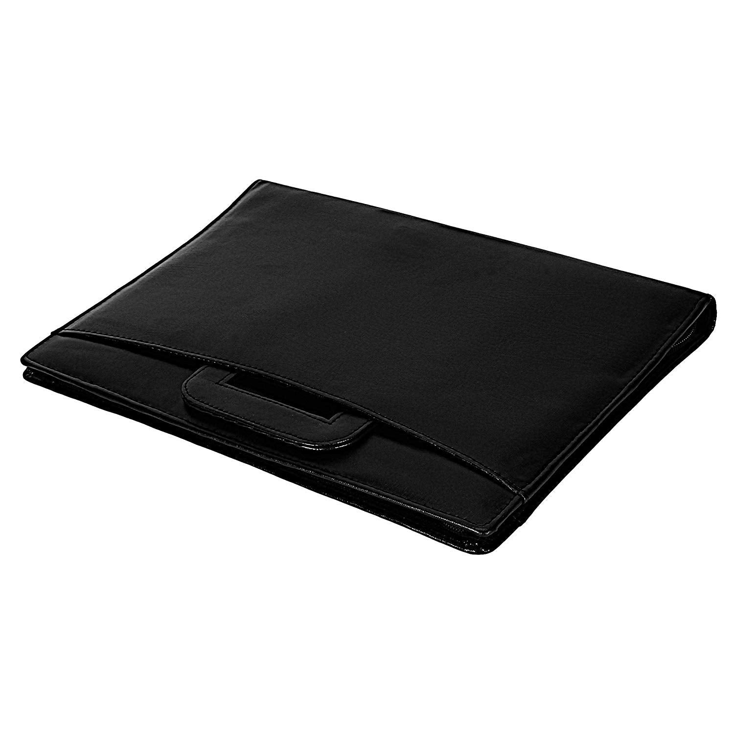 NJ Leather Zipper File Document Bag with Handle for Certificates, Document Bag with Adjustable Handles (20 Leafs, Size: B4, Black)
