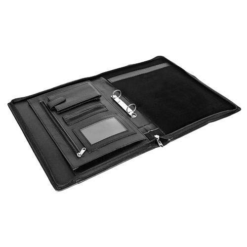 NJ Leather Zipper File Document Bag with Handle for Certificates, Document Bag with Adjustable Handles (20 Leafs, Size: B4, Black)