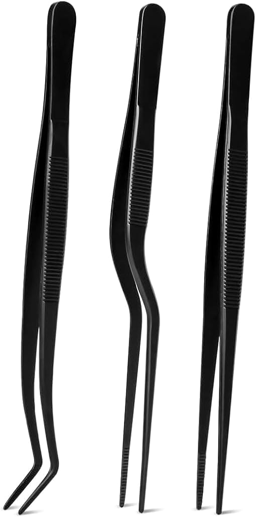 Divris 3 Pcs Kitchen Tweezers Tongs, 6.3" Stainless Steel Fine Tweezers Set, Professional Food Tweezers Tongs for Cooking, Baking, Repairing, Pet Feeding, Art (Black)