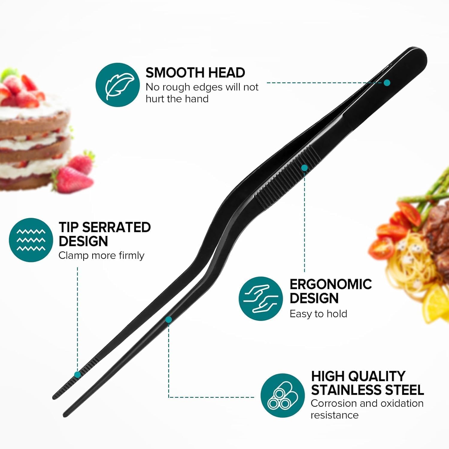 Divris 3 Pcs Kitchen Tweezers Tongs, 6.3" Stainless Steel Fine Tweezers Set, Professional Food Tweezers Tongs for Cooking, Baking, Repairing, Pet Feeding, Art (Black): 50 Sets