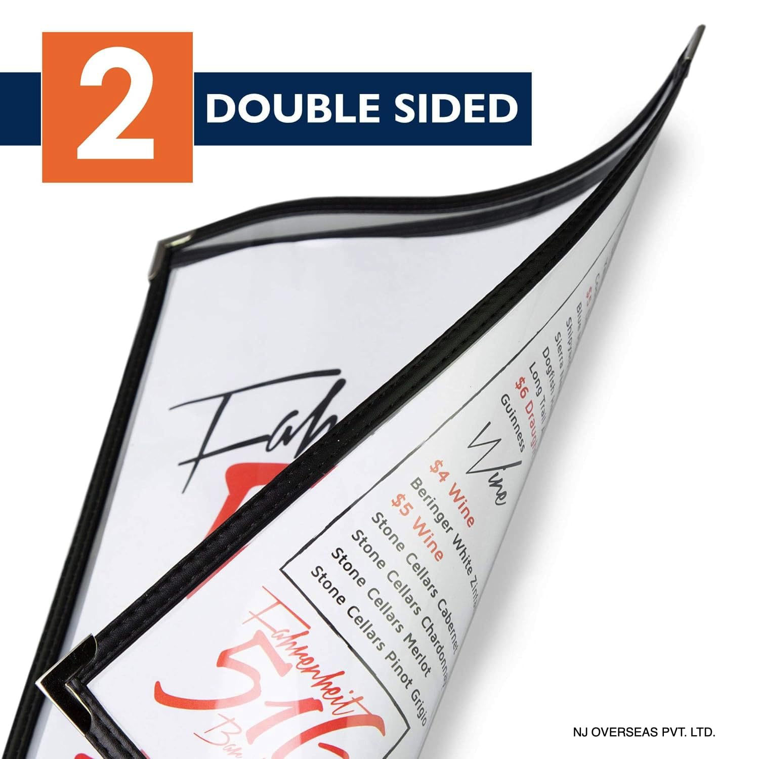 Divris Restaurant Menu Sleeve, Menu Holder, Cafe Bar Beverage Menu Folder, Clear PVC Menu Folder (2 View): 50 Pcs Pack