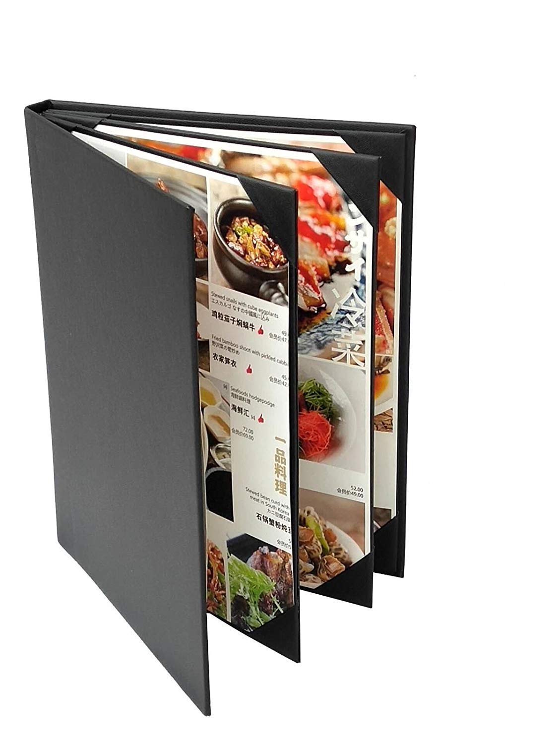 Menu Covers Book style (4 panel 6 view folder) Black: 20 Pcs Pack