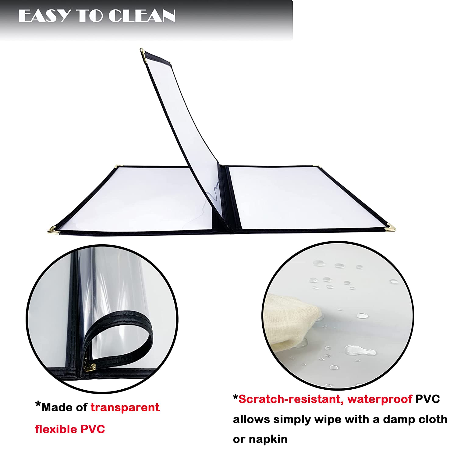 Divris PVC Restaurant Menu Cover, Menu Holder, Cafe Bar Beverage Menu Folder, Clear PVC Menu Folder (6 View): 50 Pcs Pack