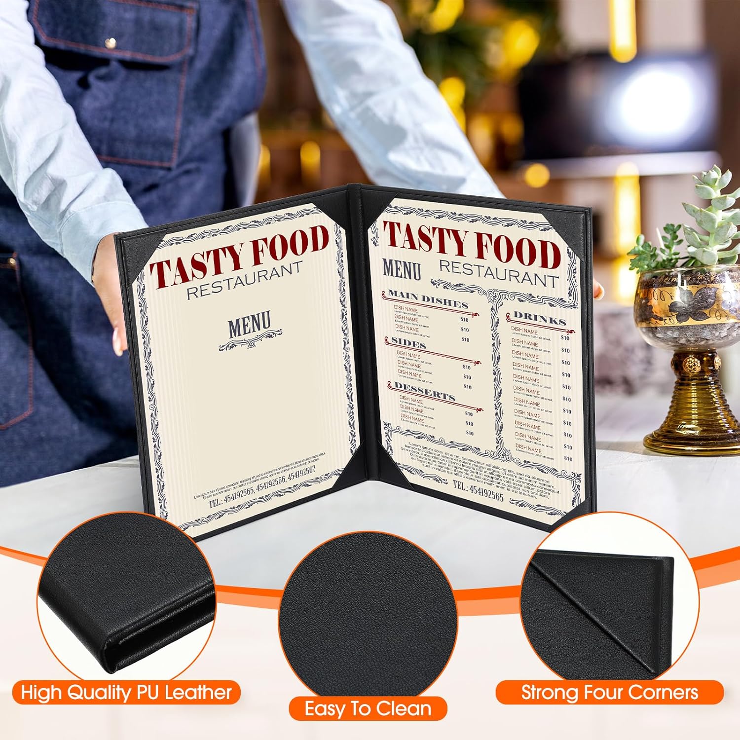 Leather Menu Covers (2 Panel 2 View folder) BLACK (20 Pcs Pack)