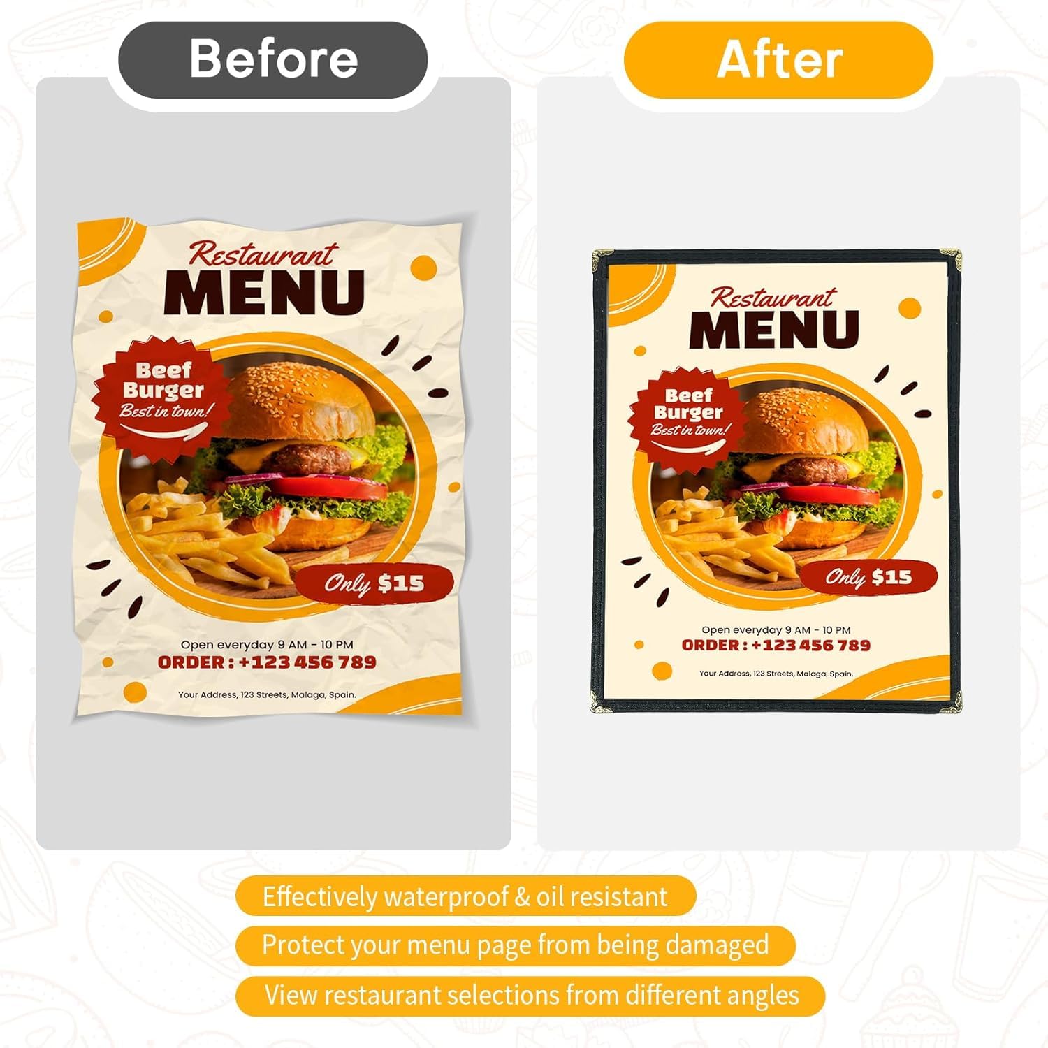 Divris Restaurant Menu Sleeve, Menu Holder, Cafe Bar Beverage Menu Folder, Clear PVC Menu Folder (2 View): 50 Pcs Pack