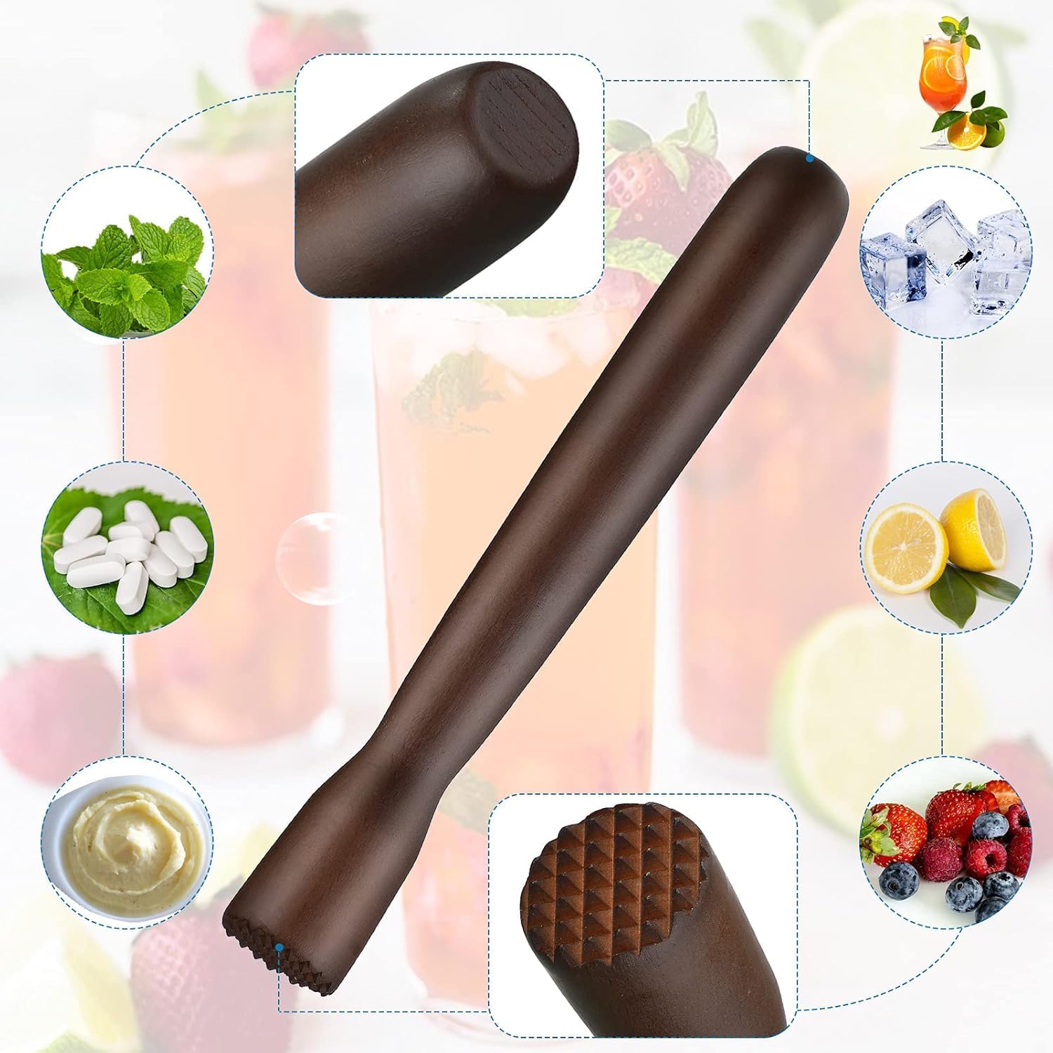 Divris Sheesham Wooden Mojito Muddler 12 - Inch