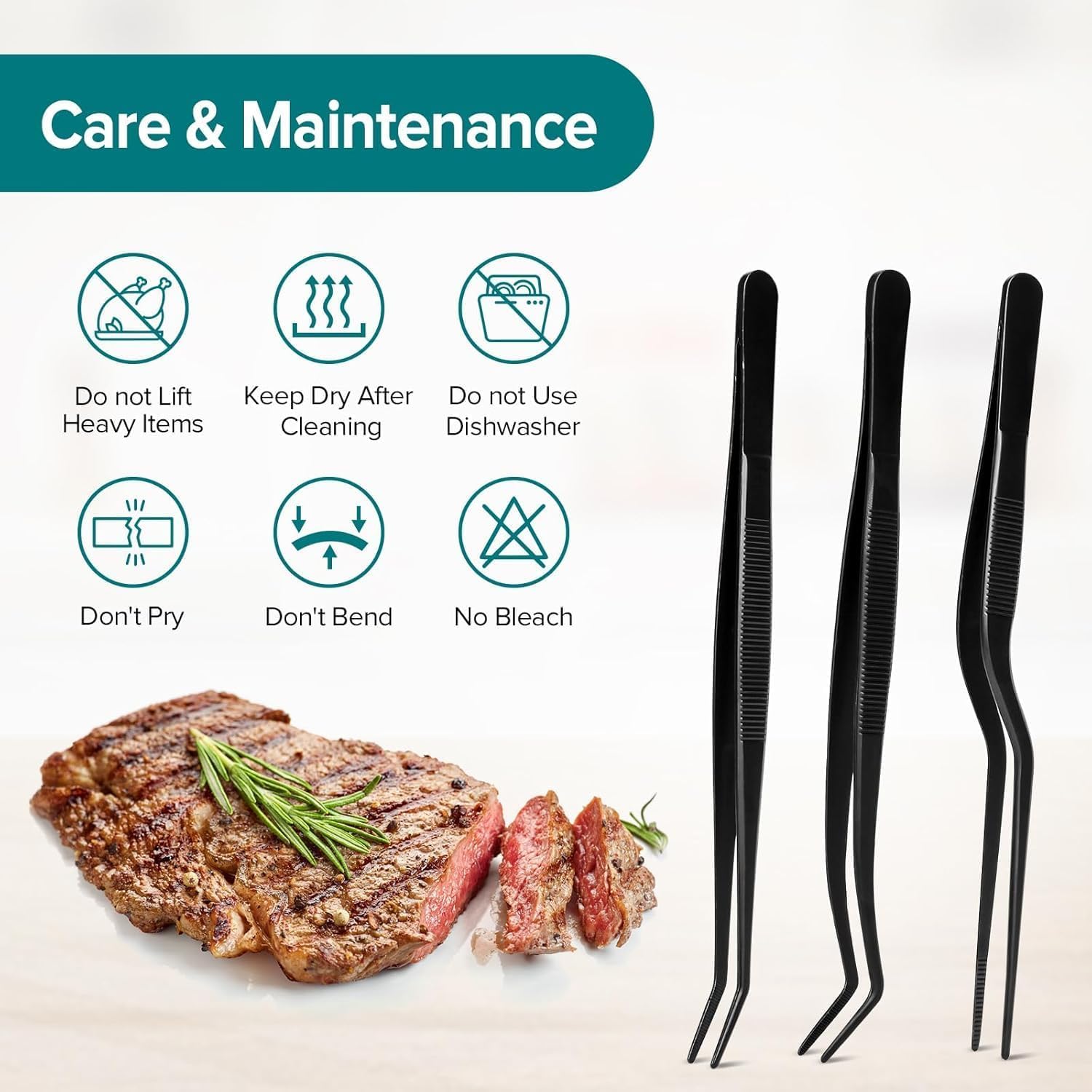 Divris 3 Pcs Kitchen Tweezers Tongs, 6.3" Stainless Steel Fine Tweezers Set, Professional Food Tweezers Tongs for Cooking, Baking, Repairing, Pet Feeding, Art (Black): 50 Sets