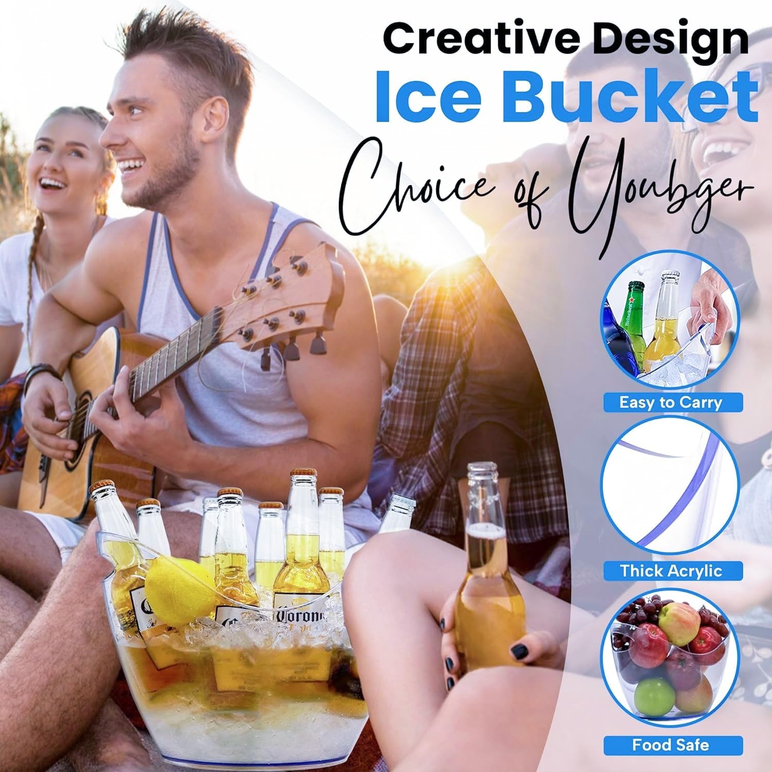 Divris Ice Buckets for Parties - Clear Beer Bucket Tub
