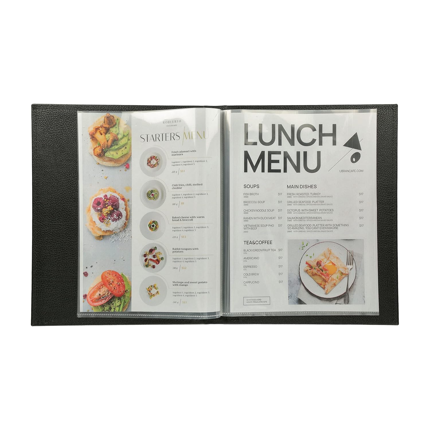 Restaurant Leather Menu Covers Holders screw fitting, Menu Presenters for Restaurants, Menu Holder: BLACK  (20 Pcs Pack)