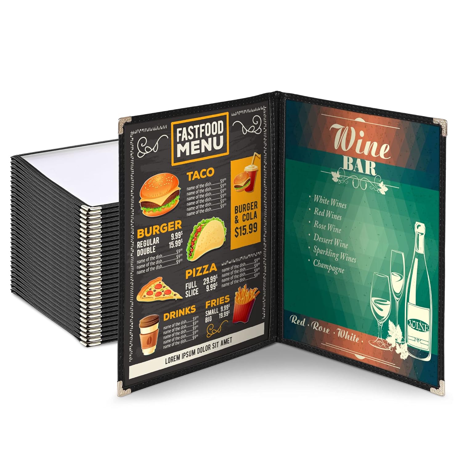 Divris PVC Restaurant Menu Cover, Menu Holder, Cafe Bar Beverage Menu Folder, Clear PVC Menu Folder (4 View): 50 Pcs Pack