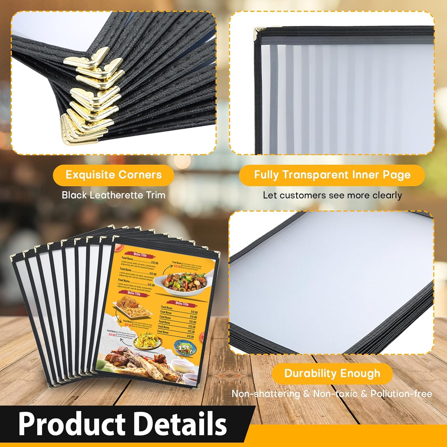 Divris Restaurant Menu Sleeve, Menu Holder, Cafe Bar Beverage Menu Folder, Clear PVC Menu Folder (2 View): 50 Pcs Pack