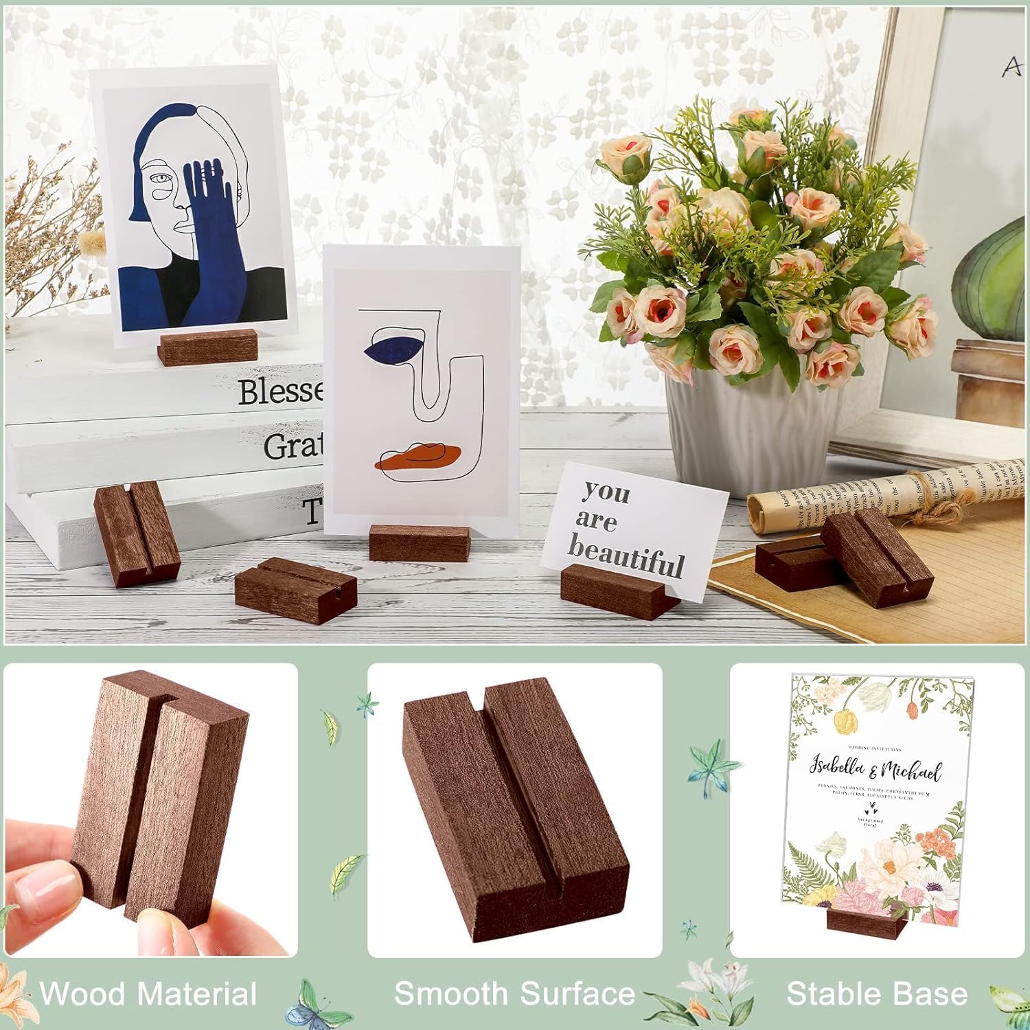 Divris Natural Wood Place Card holders 6 x 3.2 x 2.5 cm : 12 Pcs