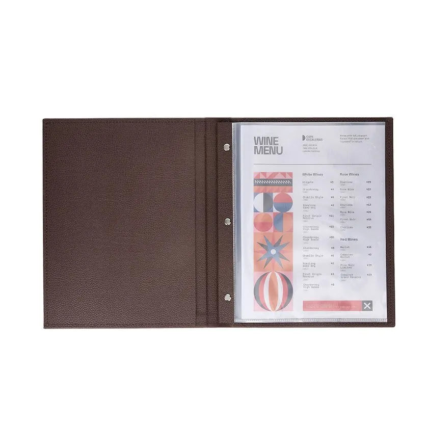 Restaurant Leather Menu Covers Holders screw fitting, Menu Presenters for Restaurants, Menu Holder: BROWN (20 Pcs Pack)