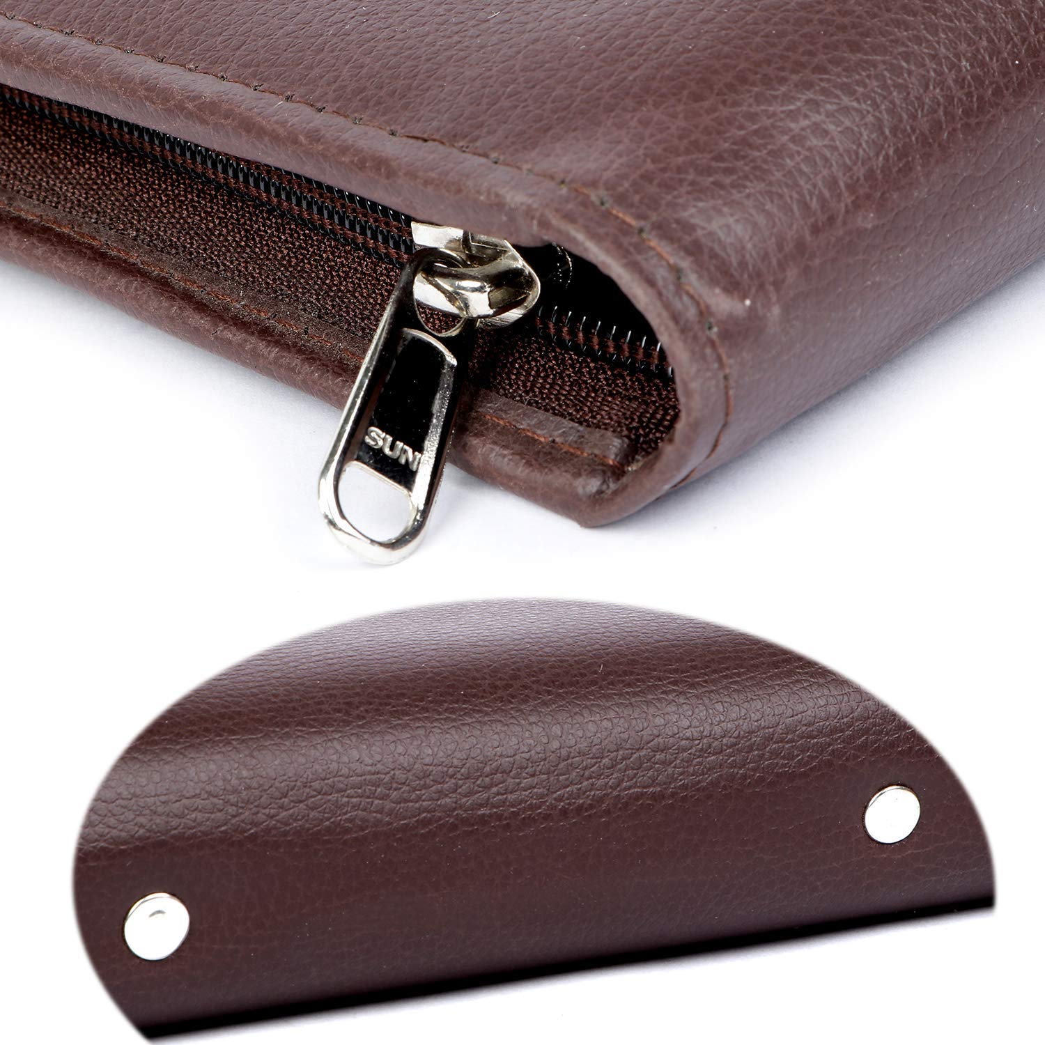 NJ Leather Zipper File Document Bag with Handle for Certificates, Document Bag with Adjustable Handles (Size: 38x27 cm, Brown)