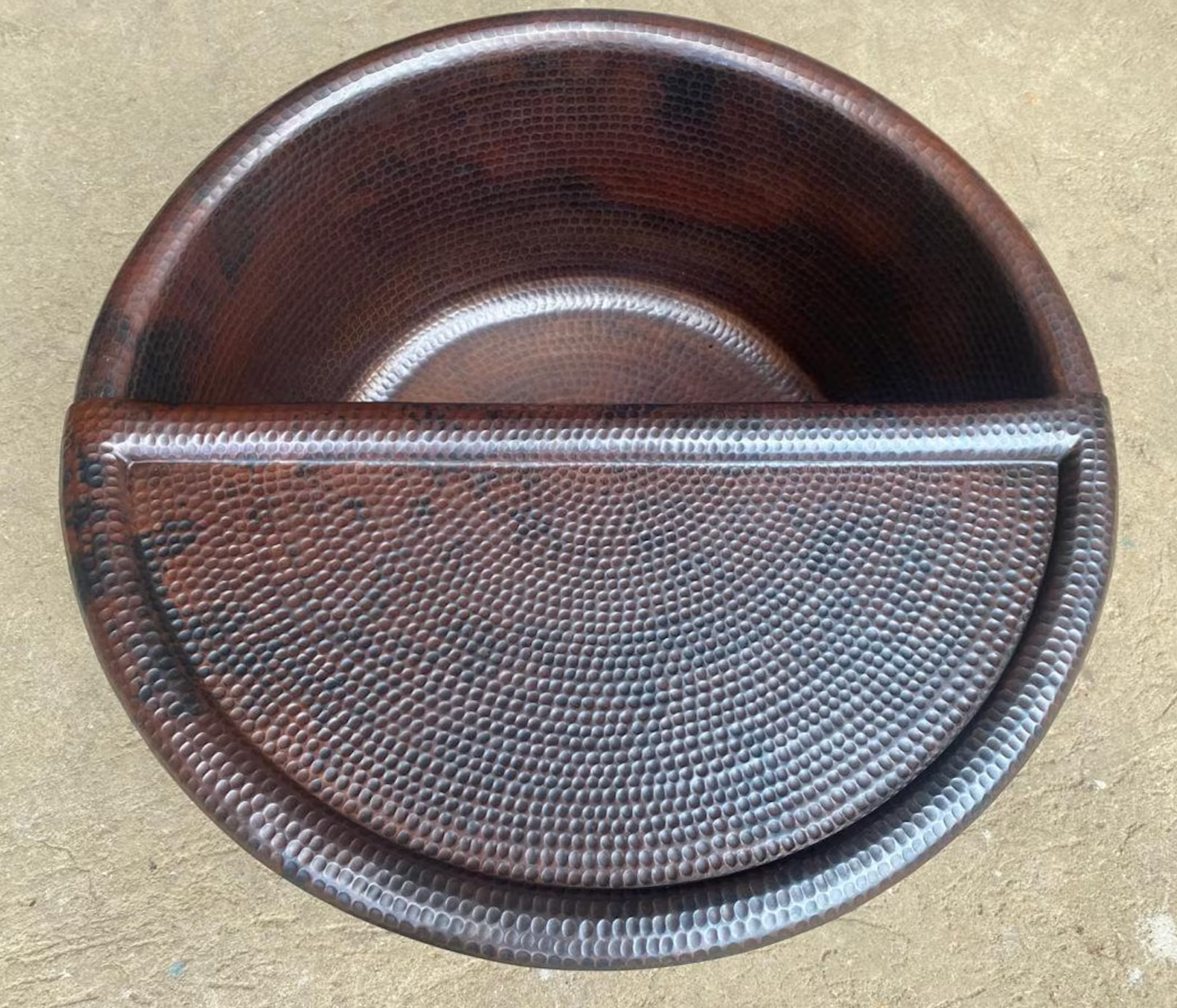 Pure Copper Antique Hammered Pedicure Bowl with Foot Rest, Dia: 16"