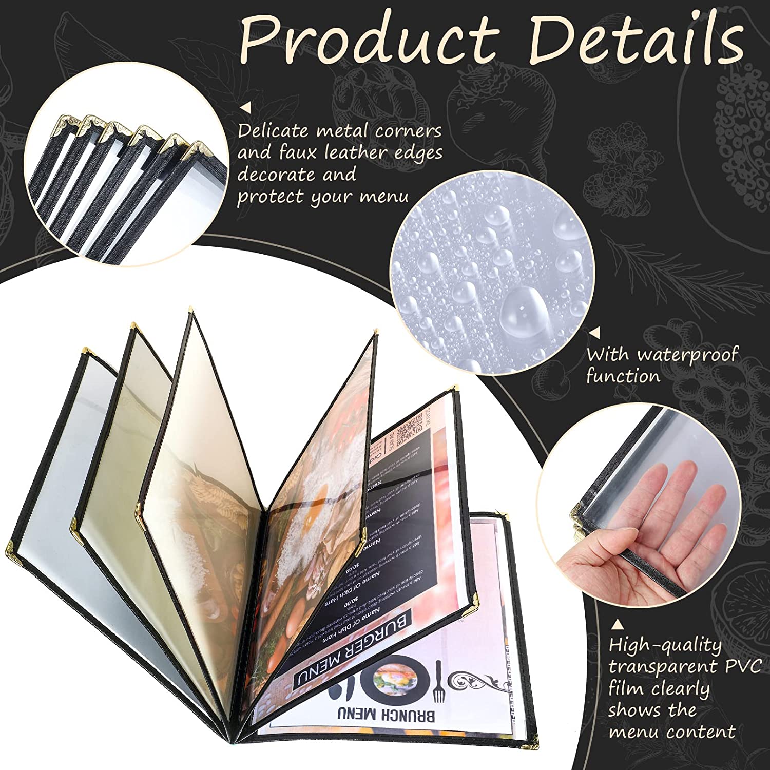 Divris PVC Restaurant Menu Cover, Menu Holder, Cafe Bar Beverage Menu Folder, Clear PVC Menu Folder (12 View): 50 Pcs Pack