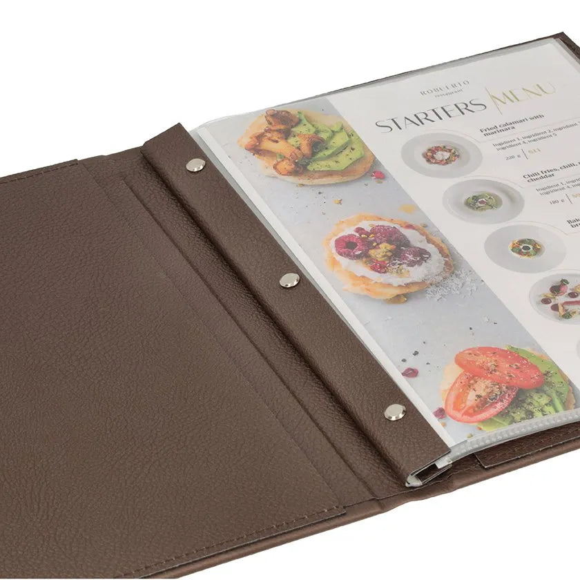 Restaurant Leather Menu Covers Holders screw fitting, Menu Presenters for Restaurants, Menu Holder: BROWN (20 Pcs Pack)